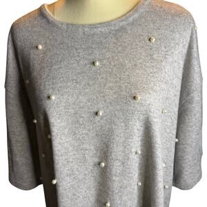 Lane Bryant Pearl Embellished Gray Tunic Top, Plus Size 18/20
